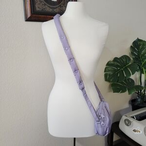 Dagne Dover Light Purple Crossbody Zipper Bag Oval Shape Adjustable Snap Straps